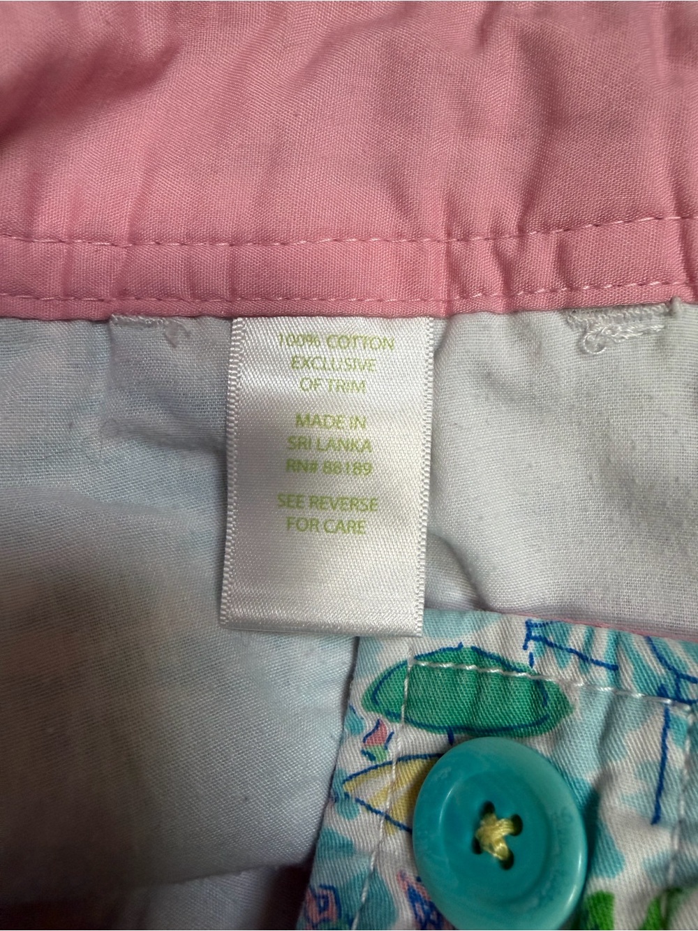 Lilly Pulitzer Aqua Beach Print Shorts with Pink Waistband - Picture 5 of 5